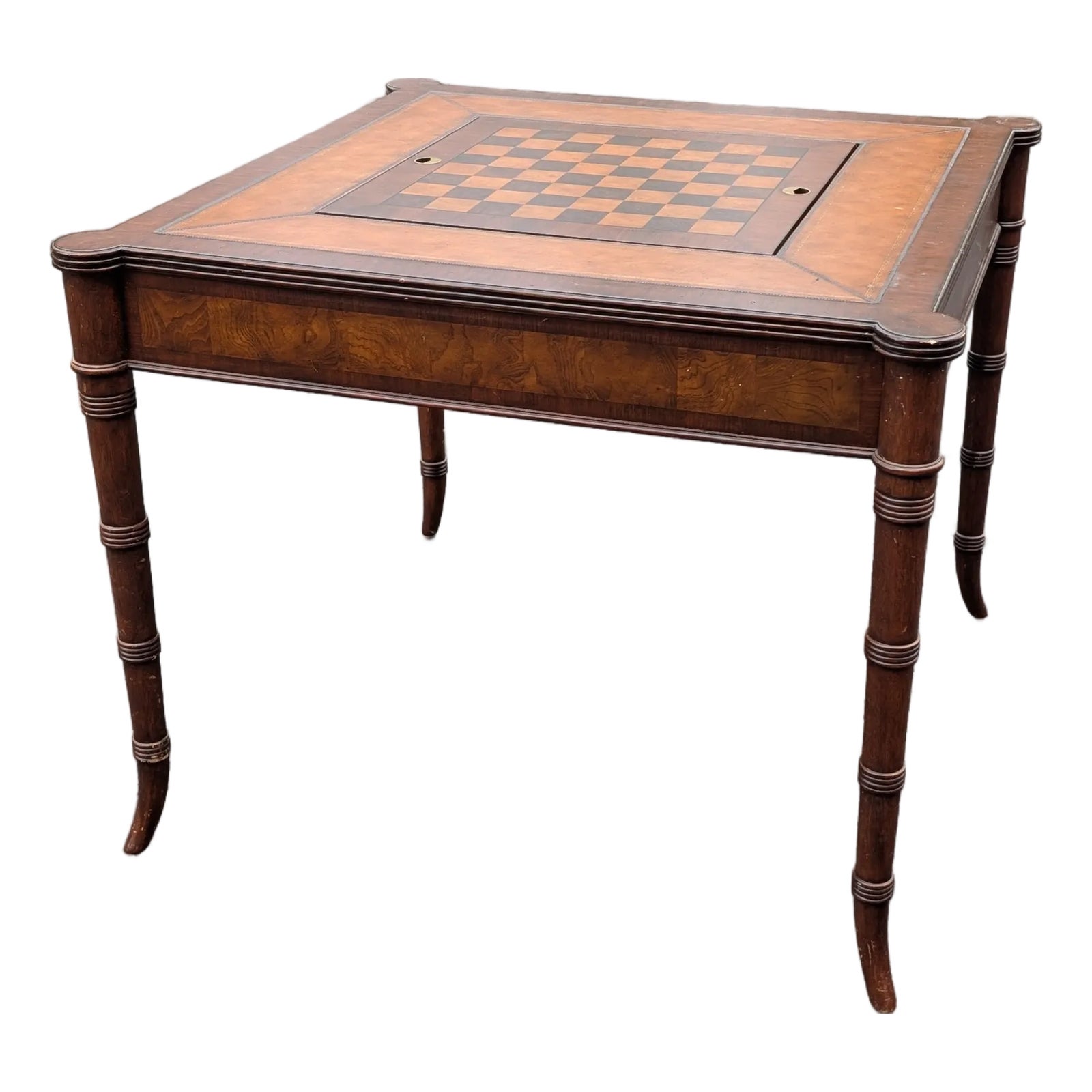 Mid 20th Century Ethan Allen Hollywood Regency Inlaid Leather Game