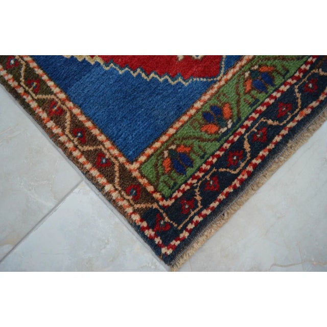 Navy Blue Vintage Turkish Small Rug Hand Knotted Mat - 1'8" X 3'7" For Sale - Image 8 of 10