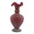 Cranberry & White Swirl Art Glass Vase With Ruffled Rim – Sculptural Decorative Piece For Sale