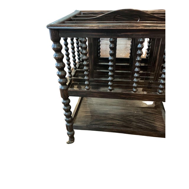 Beautiful English bobbin-turned mahogany newspaper or magazine rack.
