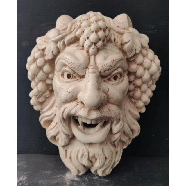 Fountain Mask/Mouth - Face of a Faun with Grapes - Asiago White Marble - Venice 19th Century A formidable sculpture...
