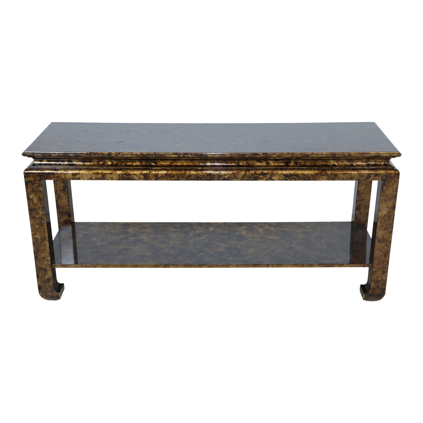 Faux Tortoise Shell Finished Console Table With Shelf | Chairish