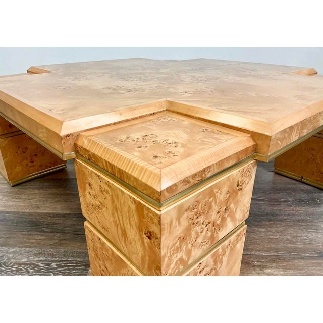 Wood Rare Willy Rizzo Burlwood Square and Brass Coffee Table Italy 1970s For Sale - Image 7 of 12