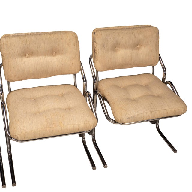 1970s Attributed to Jerry Johnson Arcadia Cantilever Tubular Dining Chairs, Set of 4 – Chrome Retro Modern For Sale - Image 9 of 16