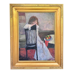Vintage Figural Interior Scene Oil Painting