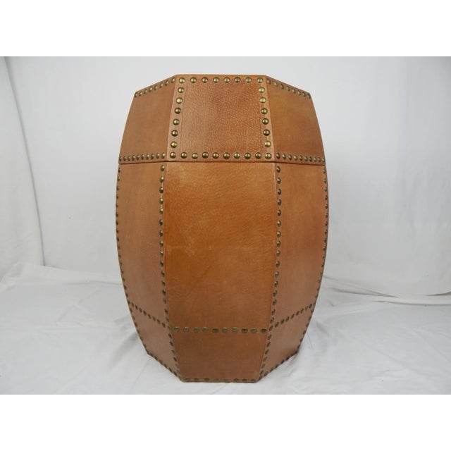 English Faux Leather Studded Octagonal Table Storage Containers, S/2 For Sale - Image 3 of 12