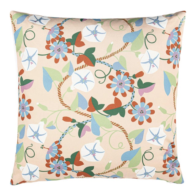 The House Of Scalamandré Morning Glory Square Pillow In Peach For Sale