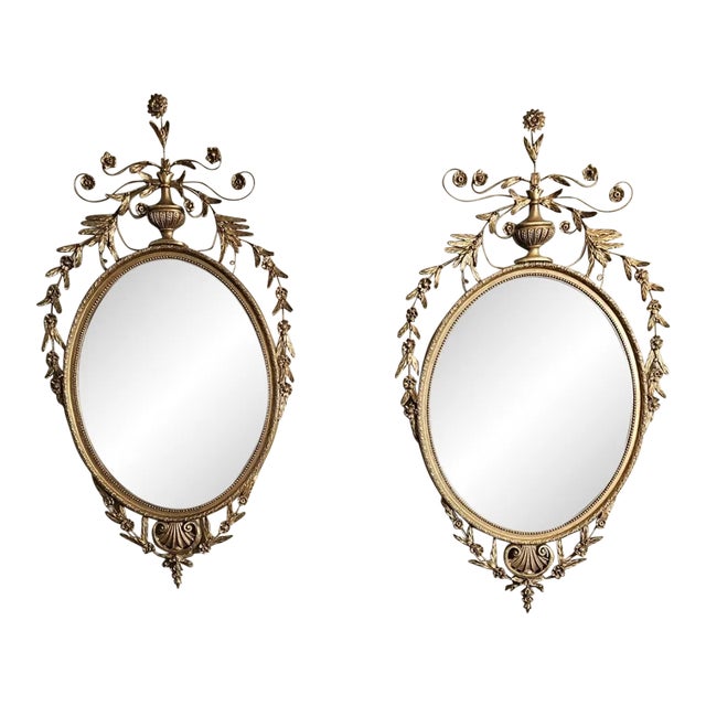 Pair of Adams Style Carved and Gilt Mirrors by Friedman Brothers 53"h X 28"w For Sale