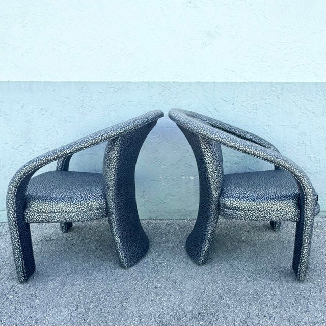 Postmodern Silver and Black Leopard Print Lounge Chairs - A Pair For Sale In West Palm - Image 6 of 9