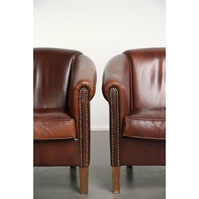 Sheepskin Club Armchairs in Dark Cognac, Set of 2 For Sale - Image 10 of 15