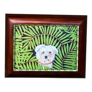 Contemporary White Terrier Dog Small Print by Judy Henn Framed For Sale