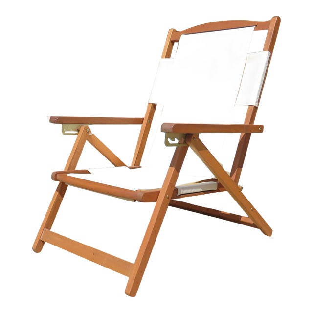 Coastal Chic Adjustable & Folding Canvas Deck / Beach Chair For Sale
