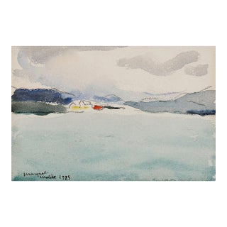 Neutral Vintage Landscape Art Print – Coastal Watercolor by Marquet, 30" X 20" For Sale