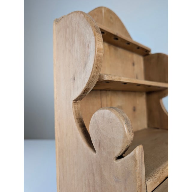 Hand-Carved Folk Art Pine Cutlery Rack with Drawer, 1950s For Sale - Image 4 of 18