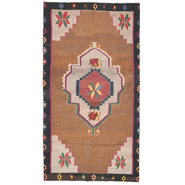 1970s Vintage Turkish Oushak Handmade Wool Cotton Brown Area Rug For Sale - Image 11 of 11