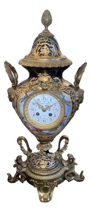 Large 19th Century French Sevres Porcelain Bronze Clock Balthazar Paris