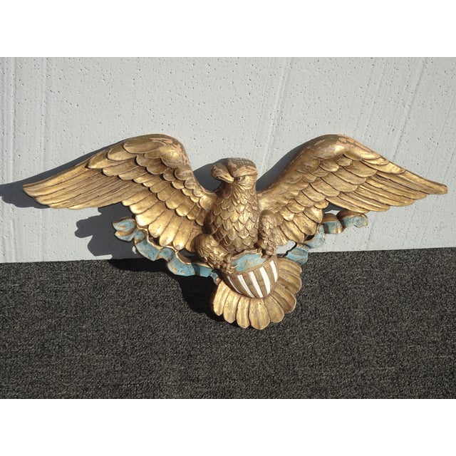 Vintage French Country Syroco Patriotic American Eagle Gold Wall Picture Plaque For Sale In Los Angeles - Image 6 of 13