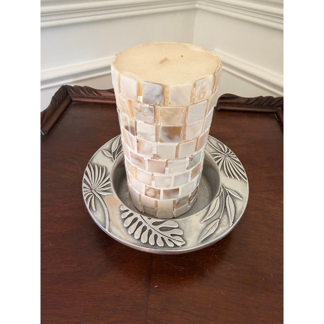 Traditional Vintage Wilton Armetale Tropica Botanical Wine Bottle Coaster / Candle Holder For Sale - Image 3 of 7