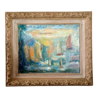 Original Early 20th Century Impressionistic Sailboats Oil on Canvas, Framed For Sale