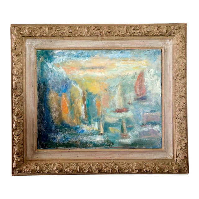 Original Early 20th Century Impressionistic Sailboats Oil on Canvas, Framed For Sale