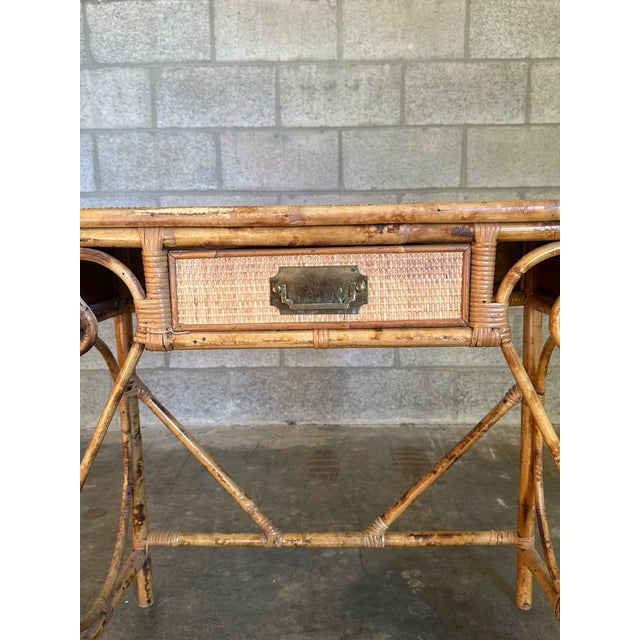 Tan 1970s British Colonial Style Burnt Bamboo, Cane, and Rattan Desk or Console For Sale - Image 8 of 12