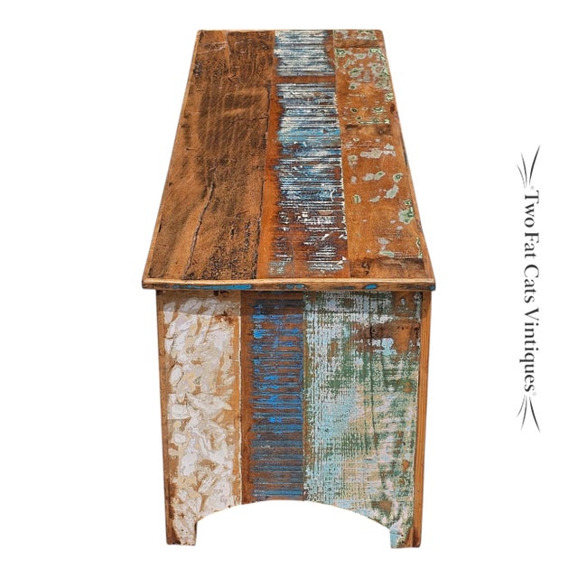 Rustic Reclaimed Wood Tv Stand & Media Console | Coastal Farmhouse Credenza For Sale - Image 6 of 12