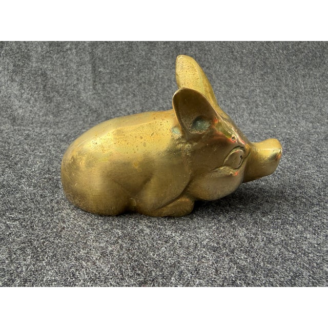 Vintage Solid Brass Lounging Pig Figure For Sale - Image 9 of 15