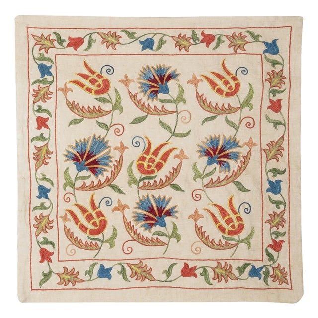 20"x20" 100% Silk Cushion Cover. Embroidered Pillowcase. Modern Lace Pillow For Sale