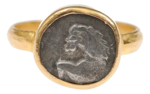 Antique Lion Hemidrachm Ring in 22K Gold, Size 7.5