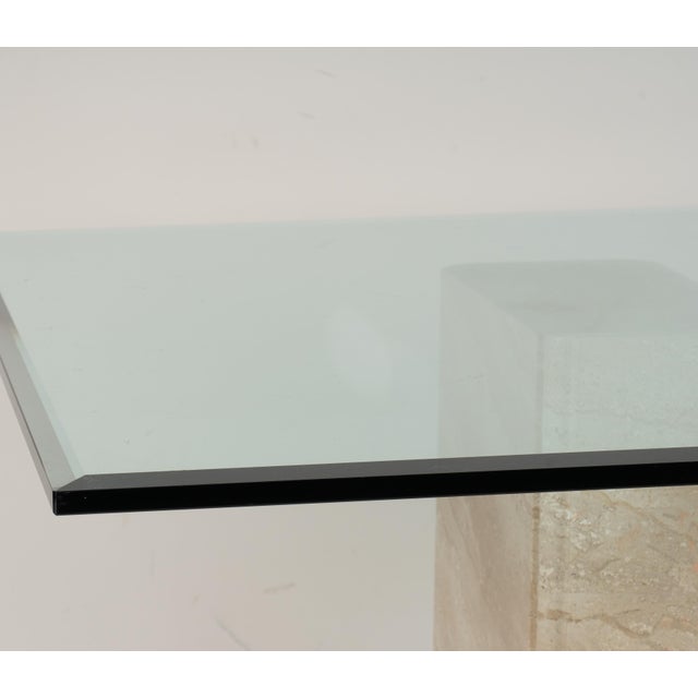 Matched Italian Travertine & Glass Dining Suite | Pedestal Dining Table + Coffee Table, c.1970s For Sale - Image 11 of 18