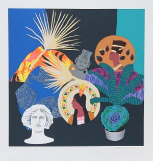 1980s Hunt Slonem, "Three Goddesses and Fallen God", Pop Art Screenprint
