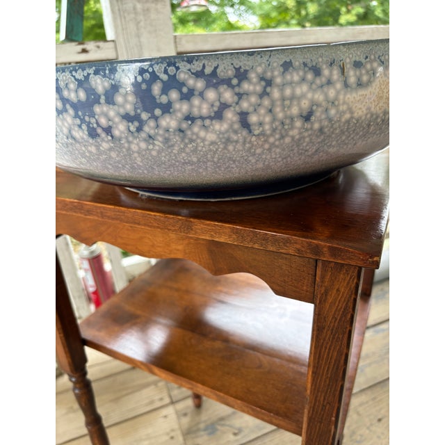 Ceramic John-Richard Large Reactive Blue and Cream Shallow Pottery Bowl Coastal For Sale - Image 7 of 12