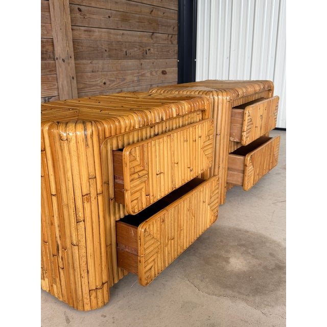 Late 20th Century Pair of Late 20th Century Waterfall Split Rattan Nightstands For Sale - Image 5 of 12