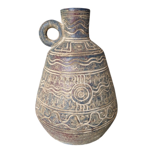 Vintage Aztec Clay Pottery Vessel For Sale