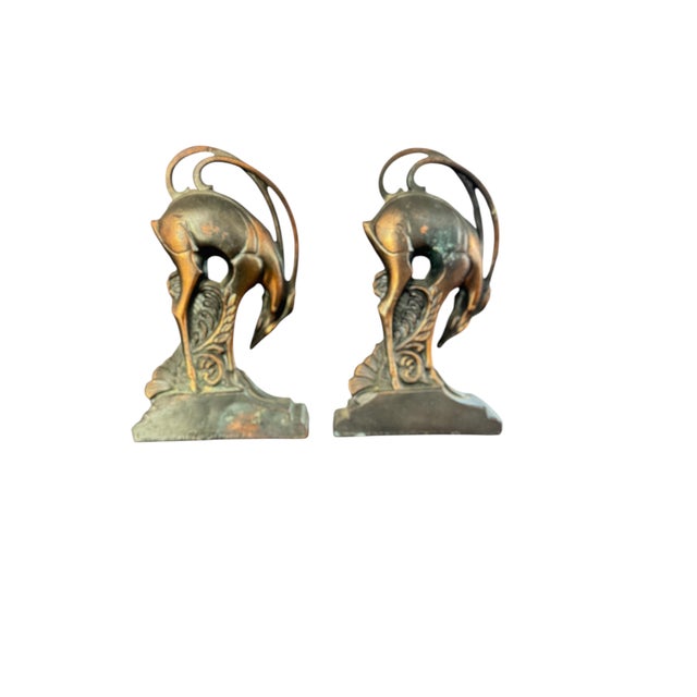 Saved for Stephen H. - Single 1930s Art Deco Gazelle Bookends by Crescent Metal Works For Sale - Image 4 of 13