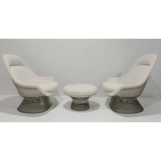 Mid-Century Modern Pair of Warren Platner for Knoll Easy Chairs and Ottoman in Holly Hunt Boucle' For Sale - Image 3 of 13