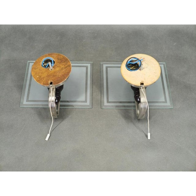 Metal Art Deco Glass Wall Lights, Czechoslovakia, 1940s, Set of 2 For Sale - Image 7 of 11