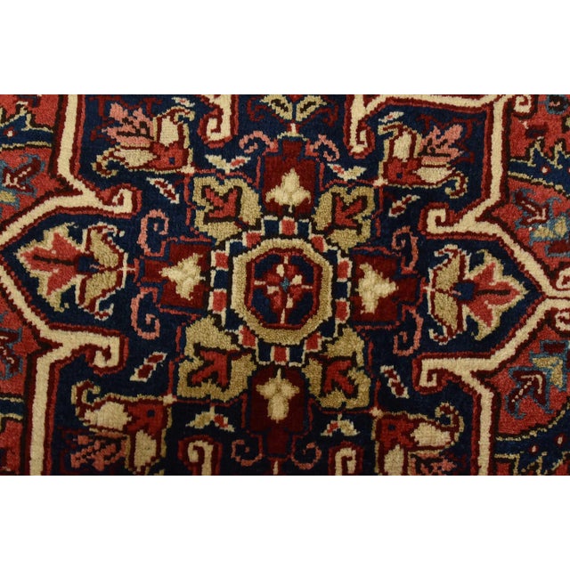 Red Heriz Rug 8' X 11'1'' Red Wool Vintage Traditional Hand-Knotted Oriental Carpet For Sale - Image 8 of 15