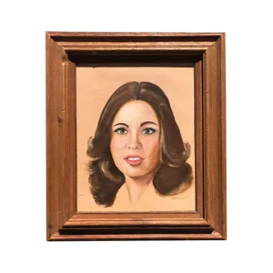 1980s Figural Female Oil Portrait Painting on Canvas of Woman Wood Framed