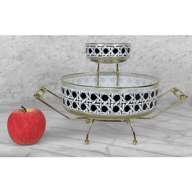 Original Mid-Century Glass Bowl Chip & Dip Serving Set Designed by Jeannette Glass Company Wonderful Black & White Woven...