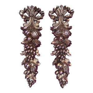 Pair of Vintage Gold Metallic Wall Hanging W Fruit Nuts Berries Plaques Wall Decor