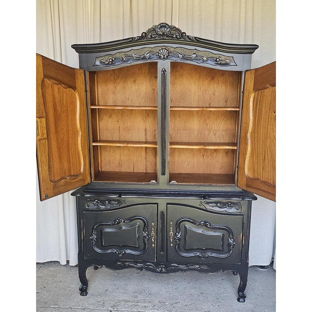1920s 1920s Wardrobe Cabinet, Armoire, Black Distressed Style, French , Farm House Style For Sale - Image 5 of 17