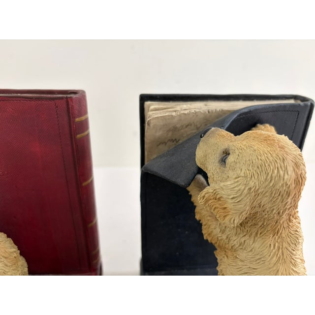 Gold Vintage Golden Retriever Bookends – Heavy Resin Figural Dog Pair For Sale - Image 8 of 13