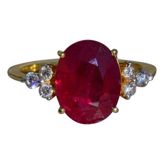 The Allyns Alley: Ladies 18K Yellow Gold Ring set with 3.44 CT Oval Ruby and Diamonds For Sale