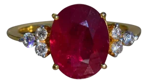 The Allyns Alley: Ladies 18K Yellow Gold Ring set with 3.44 CT Oval Ruby and Diamonds