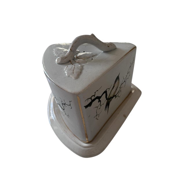 Antique English Ironstone Cheese Dish With Bird Motif, C. 1900 For Sale - Image 4 of 11