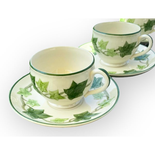 This is a set of four luncheon plates, 9.5”, five cups and saucers, 6.25”, and three bread and butter plates, 6.5”....