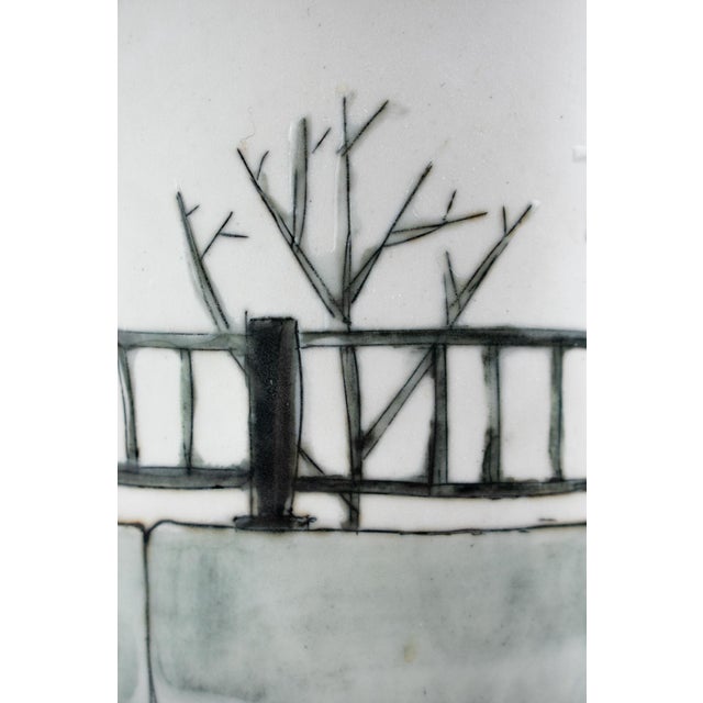 Studio Porcelain Oval Vase With Winter Landscape Motif, Signed For Sale - Image 16 of 18