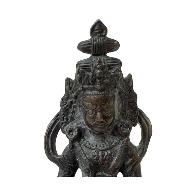 2000 - 2009 Distressed Marks Bronze Color Metal Zambala Fortune Deity Statue For Sale - Image 5 of 8
