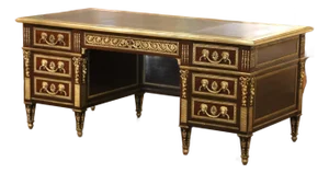 19th Century French Louis XVI Mahogany, Bronze & Leather-Top Partner Desk